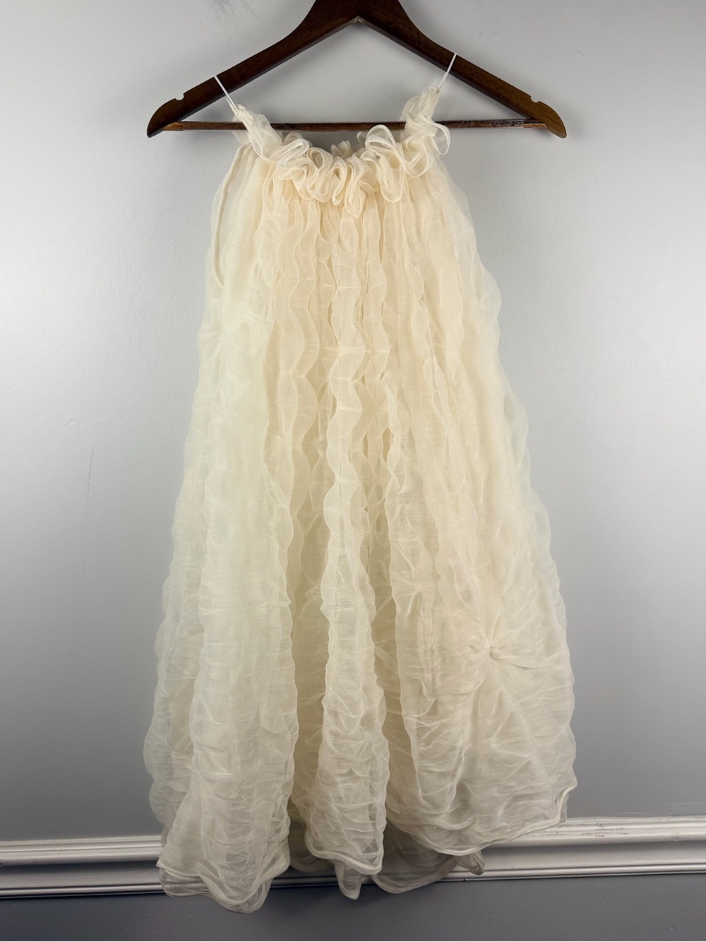 Things cream white ruffle tulle babydoll sheer mini dress size small - Picture 1 of 5